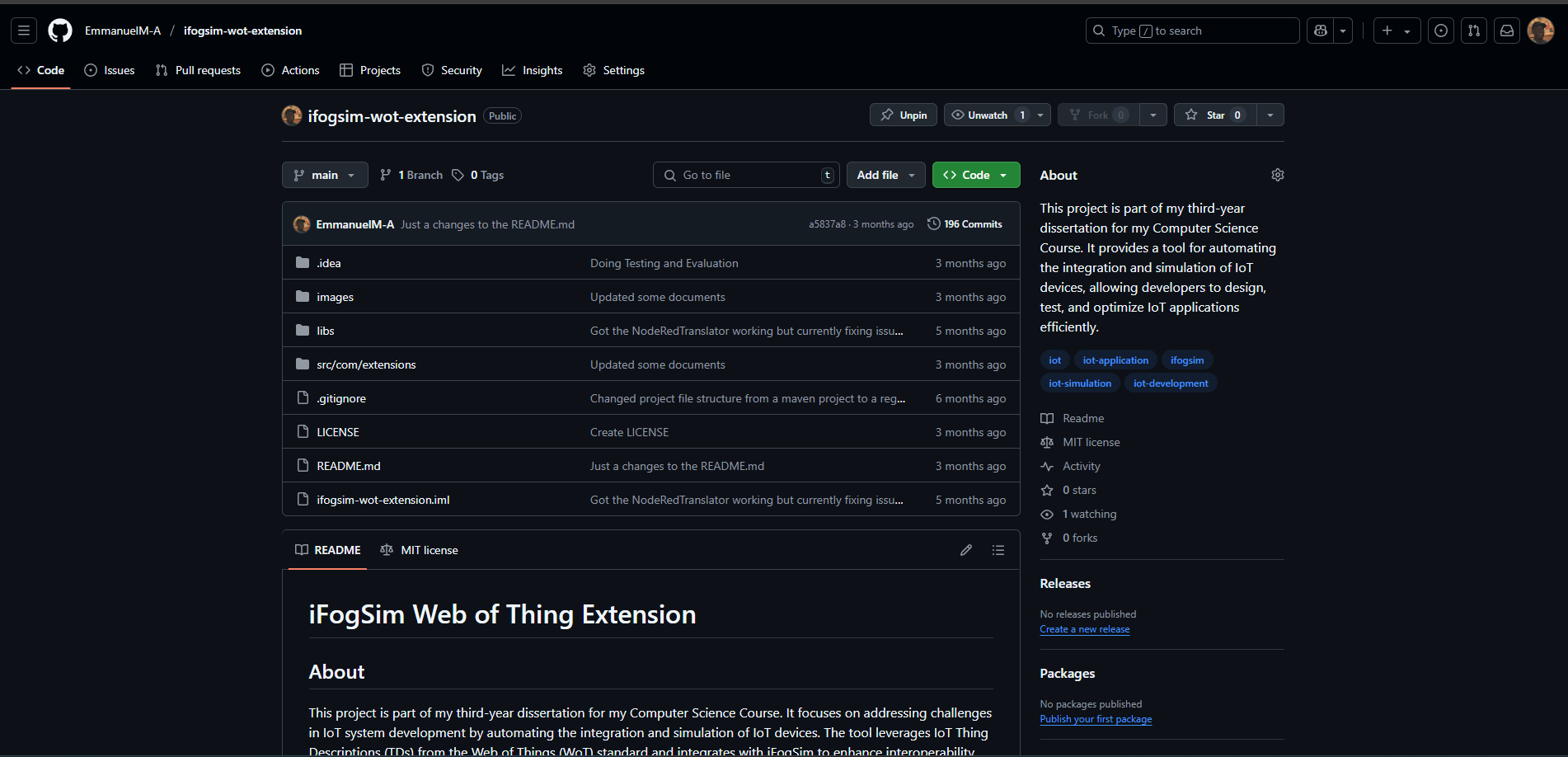 Screenshot of my iFogSim-WoT-extension program.