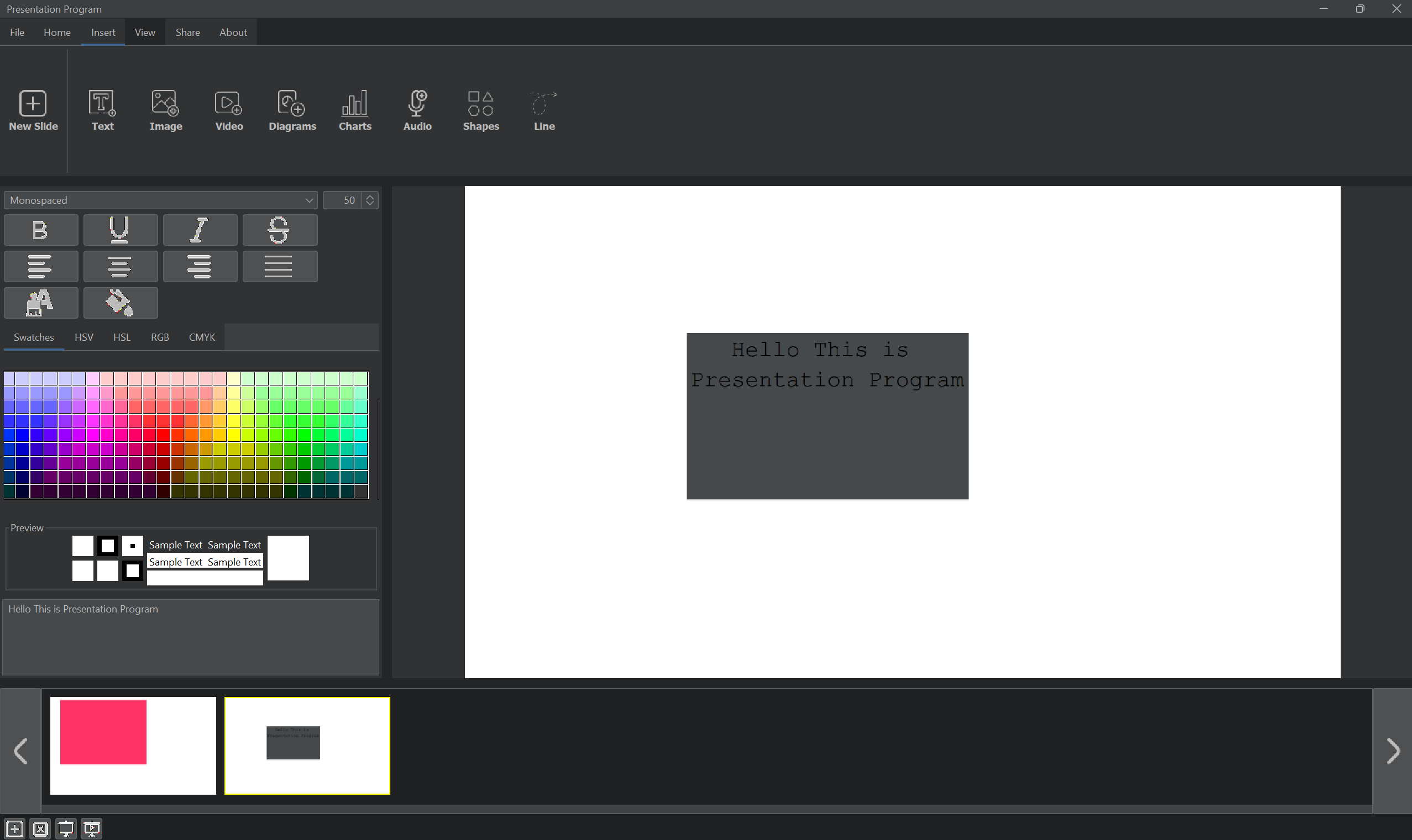 Screenshot of my Presentation Program