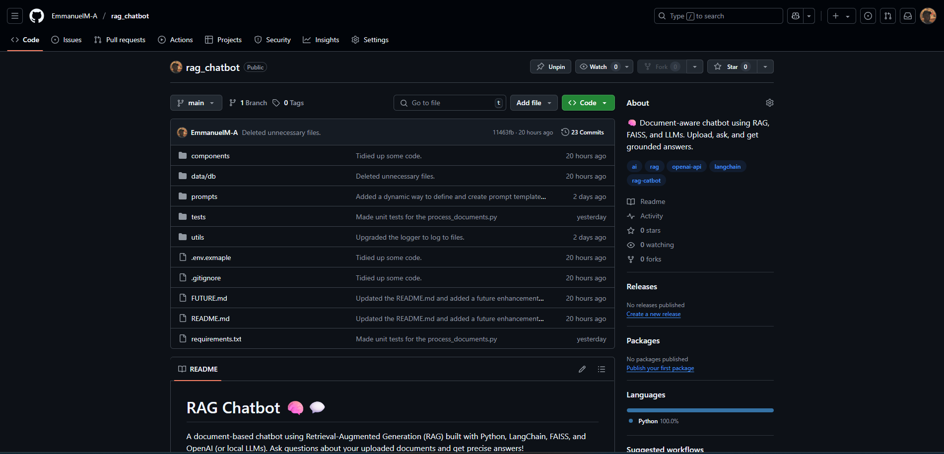 Screenshot of my R.A.G Chatbot